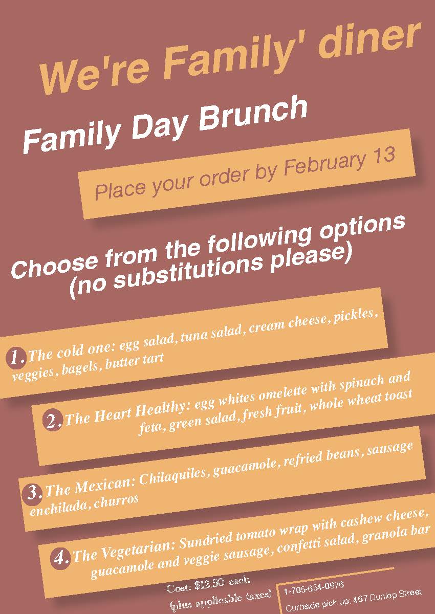 Promotional poster design for brunch event featuring typography, layout, and menu structure.