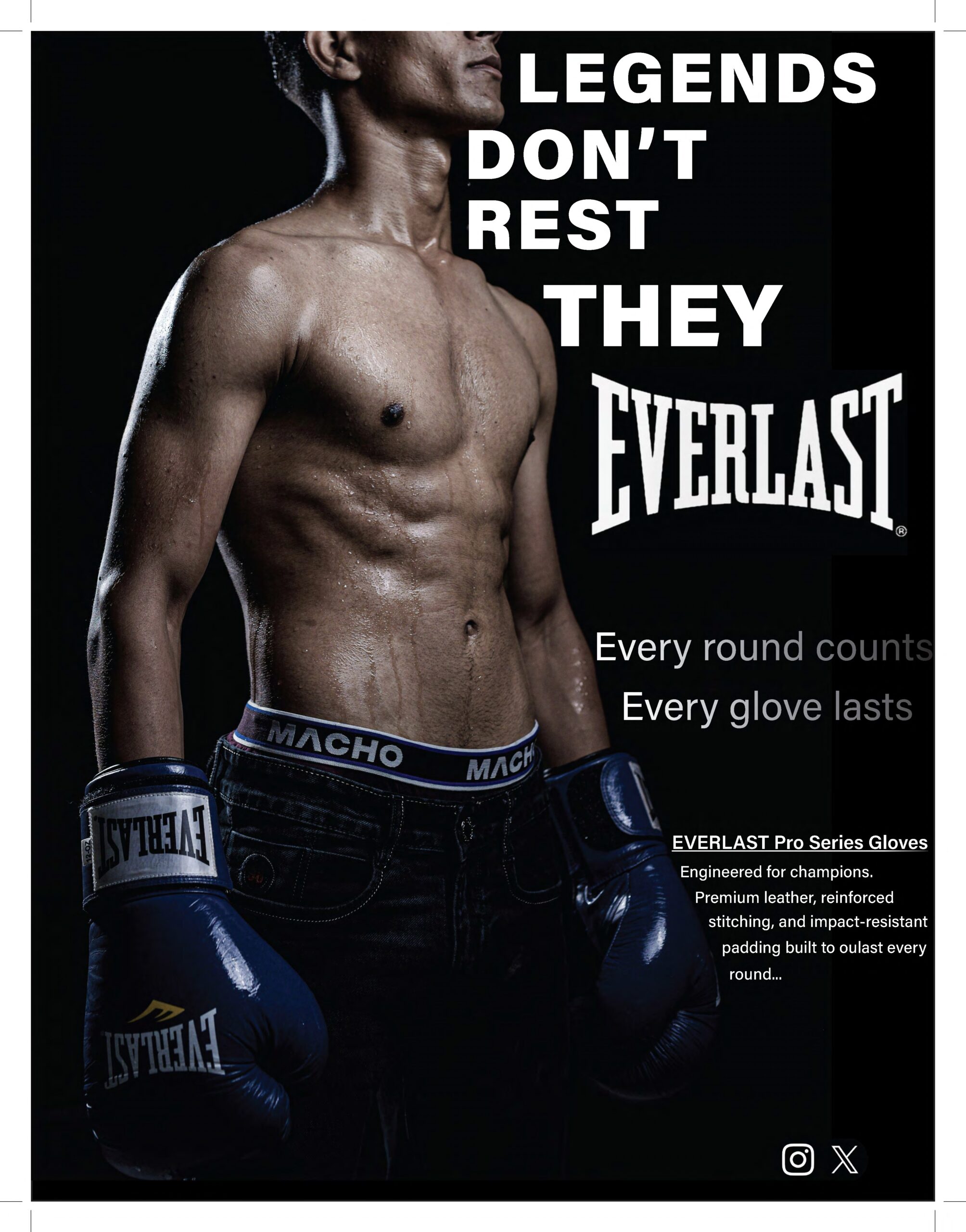 Advertising poster design featuring athlete, bold typography, and strong brand identity.