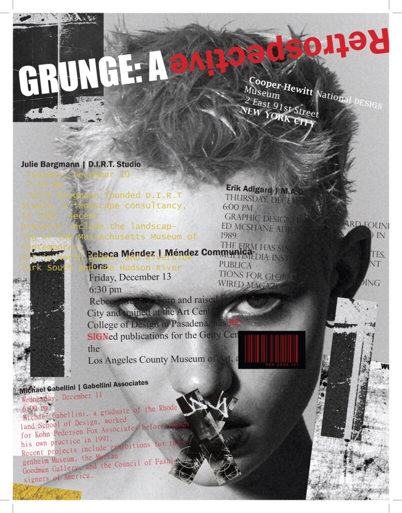 Grunge style poster design with experimental typography and layered composition.